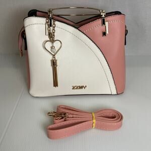 ZZMY Minimalist Pink White Color Block Pattern Crossbody Handbag Tassel Charm